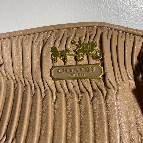 COACH F1182 Sophia Madison Beige Ruched Leather Large Tote Shoulder Bag - Picture 4 of 11